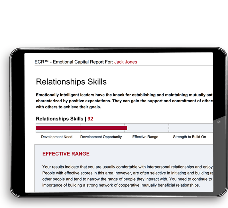 Emotional Capital Report Relationship Skills Information on a Tablet Screen