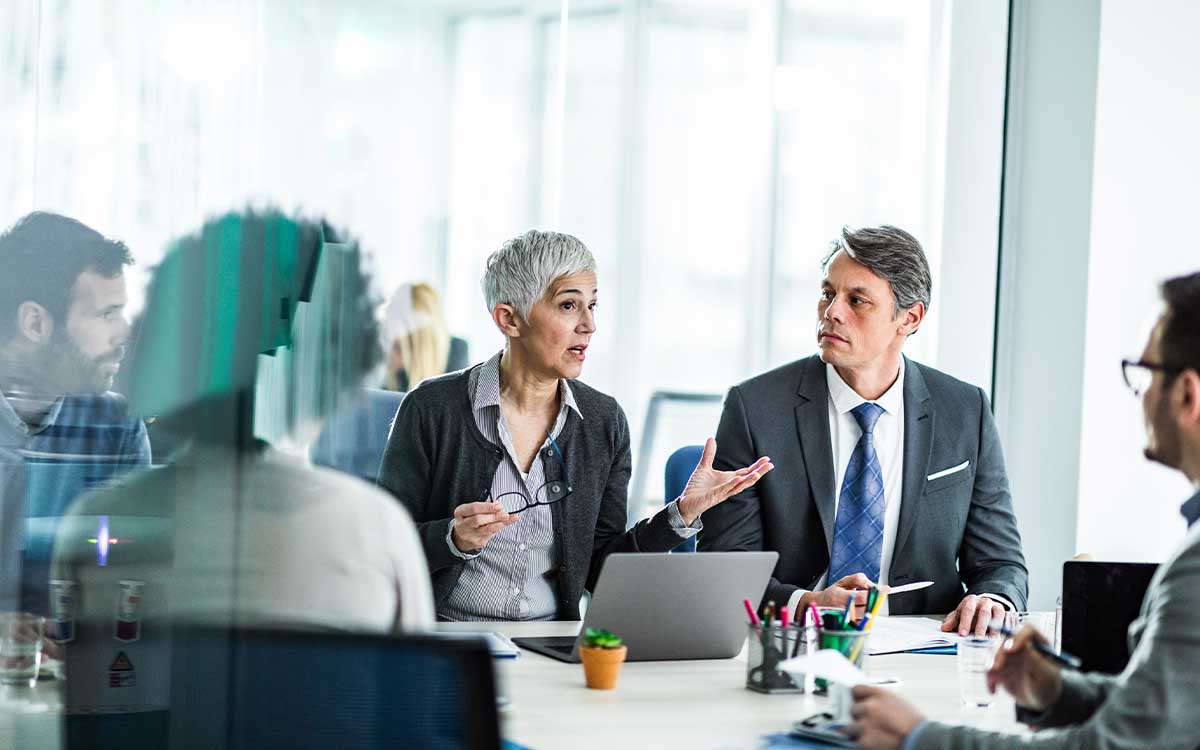 Businesswoman talking in a group meeting